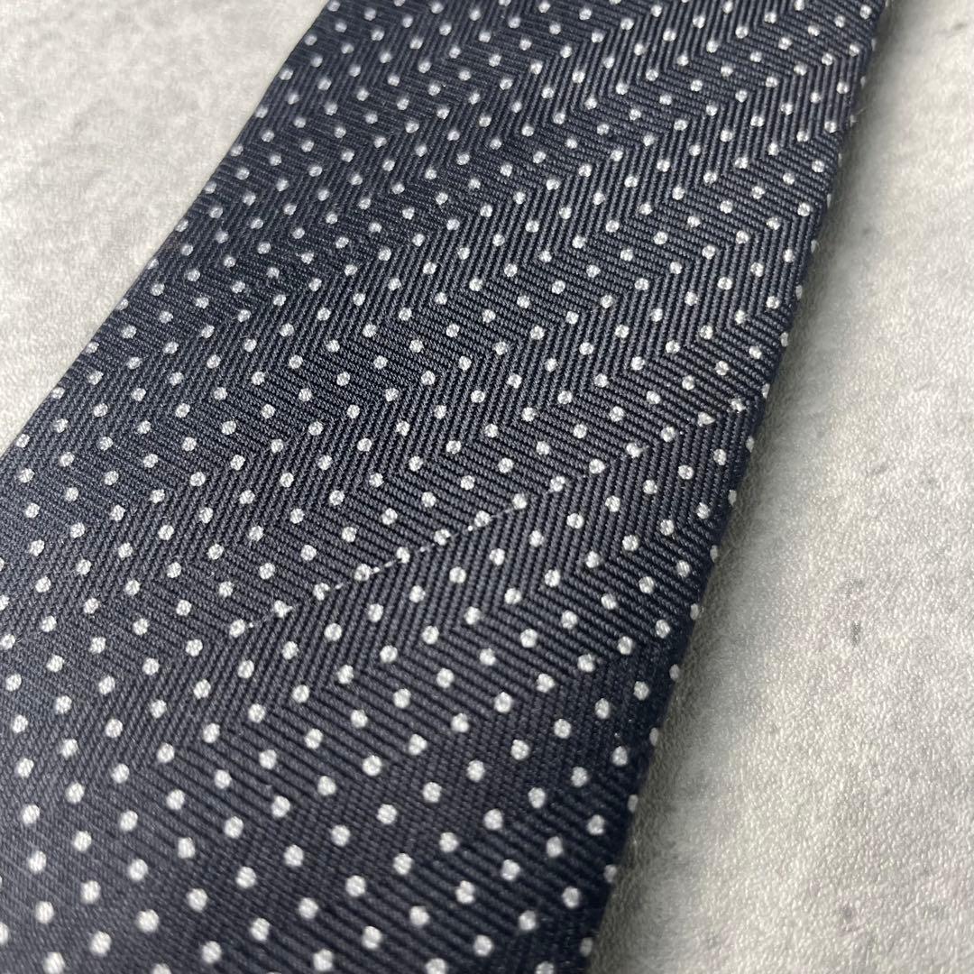 美品 HERMES エルメス ヘリンボーン ドット柄 ネクタイ ブラック 黒