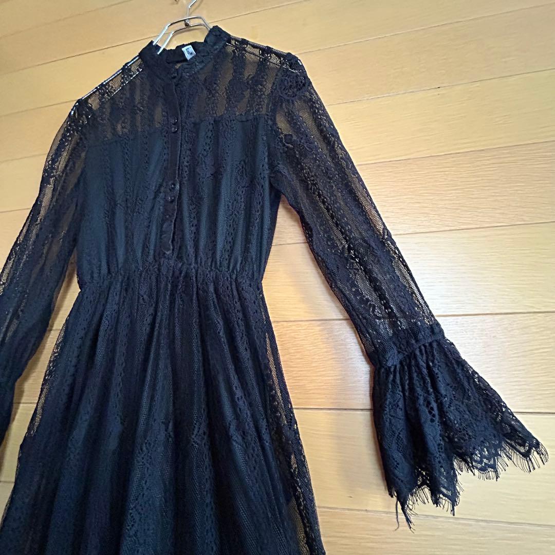 総レース シースルー 社交ダンス衣装 ラテンレッスンウェア 練習着 黒 ブラック