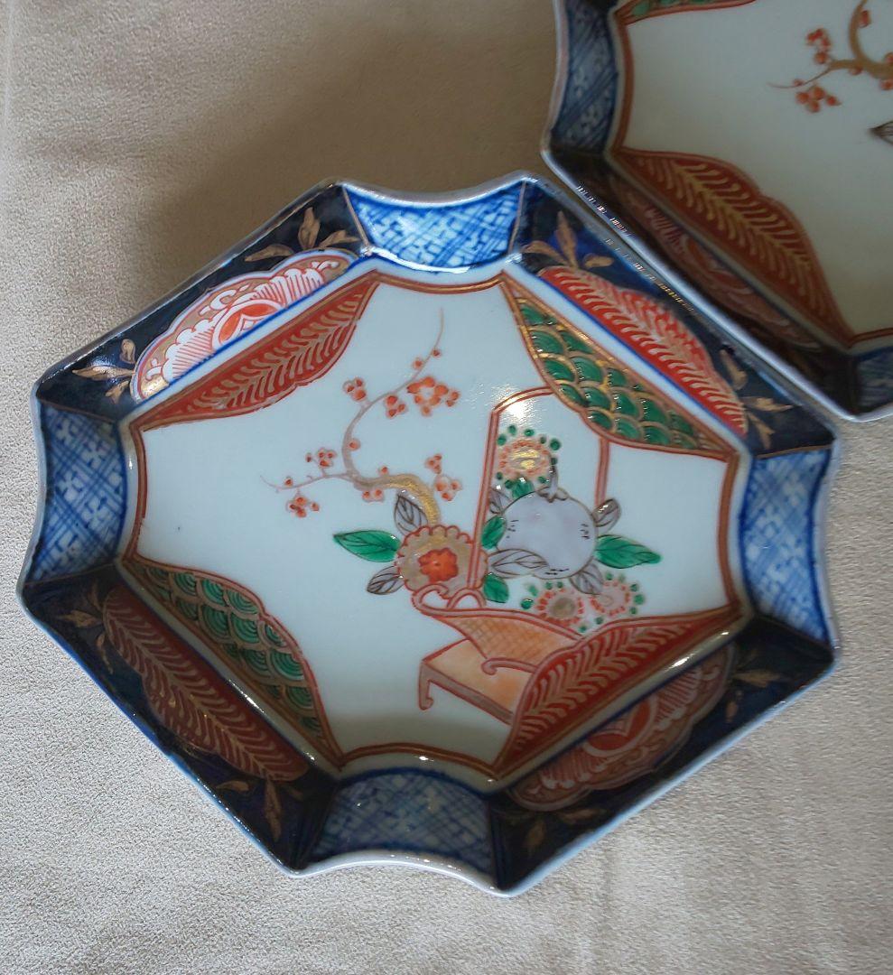 古伊万里　色絵　八角形陶磁器皿 5枚セット