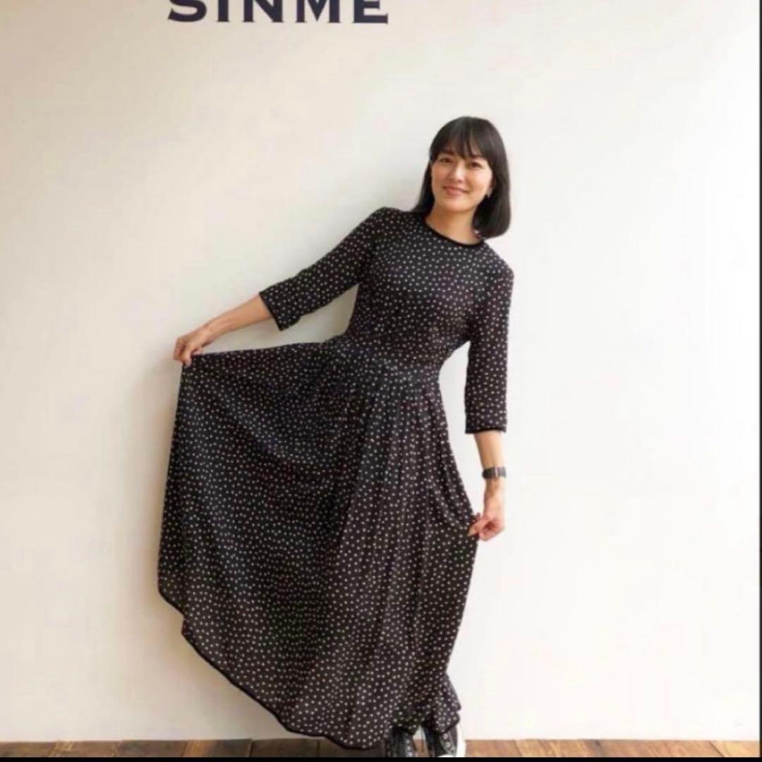 ぐれーす美品　SINME ドット柄 ロングワンピース 七分袖　Sサイズ