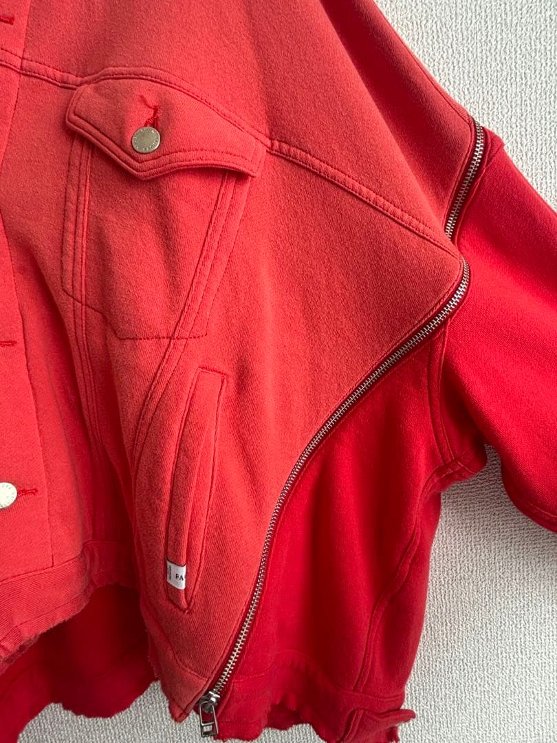 FACETASM ファセッタズム 変形 ジップデザイン クロップドジャケット 赤