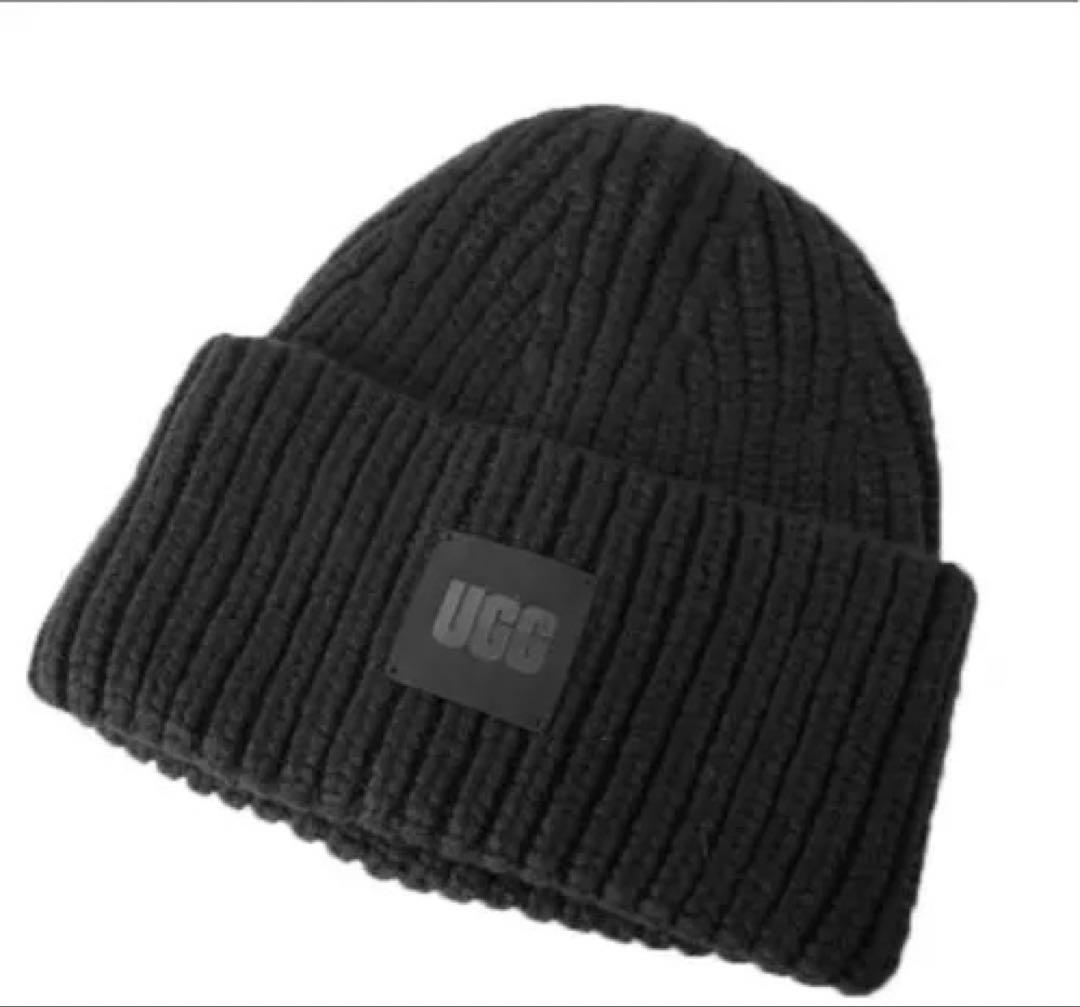 UGG ブラック リブ編みビーニー　ニット帽