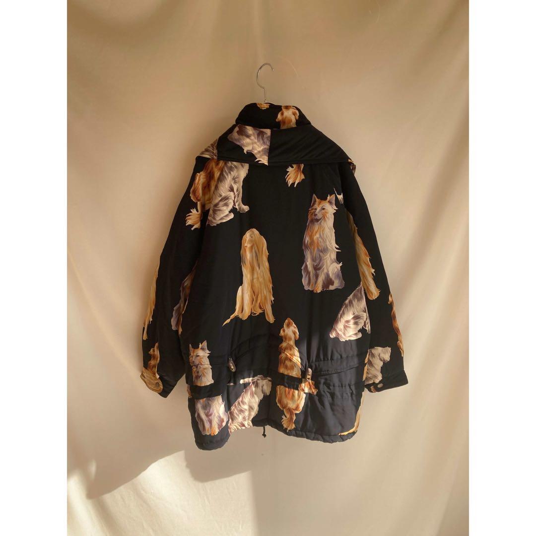 Used 80s 美しい大型犬モチーフ♡ ハーフ丈 ふわふわ パフコート