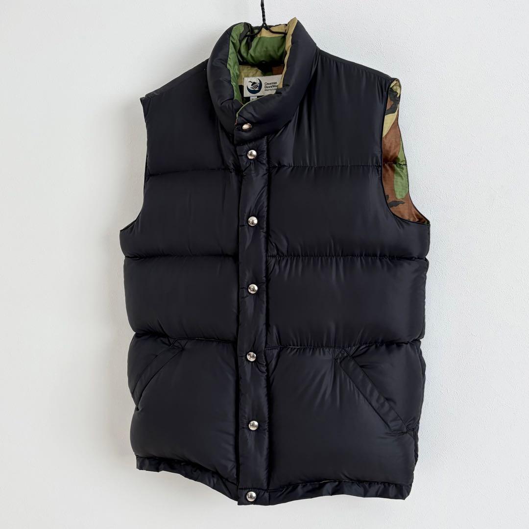 USA製★クレセントダウンワークス AVIREX ダウンベスト 黒 迷彩 カモ