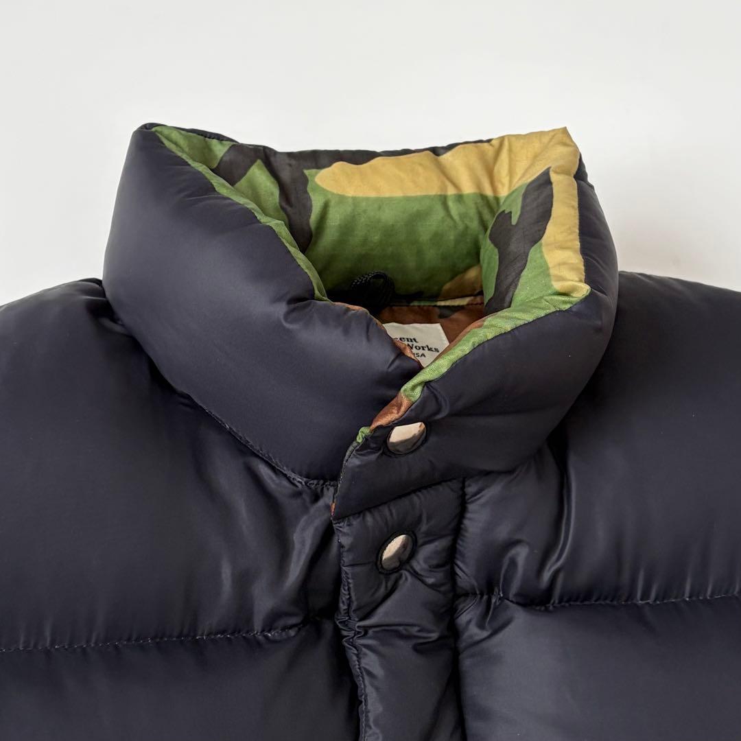 USA製★クレセントダウンワークス AVIREX ダウンベスト 黒 迷彩 カモ