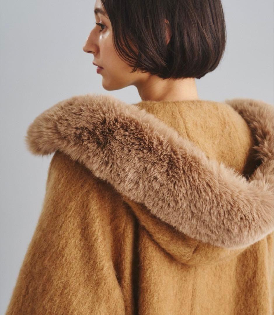 美品✨ダイアグラム 2way シャギーフードポンチョ コート ファー キャメル