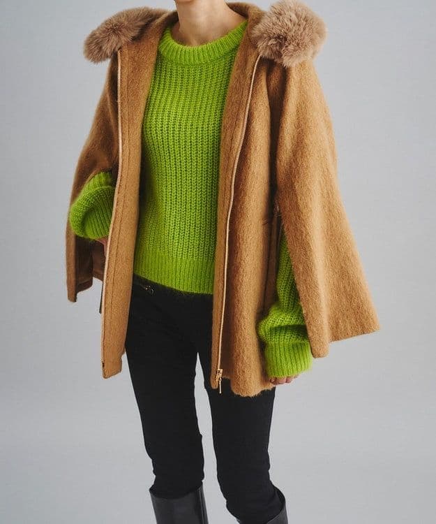 美品✨ダイアグラム 2way シャギーフードポンチョ コート ファー キャメル