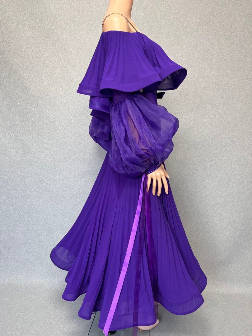 社交ダンスドレス　モダン　オフショルダー　パープル　M〜L 新品