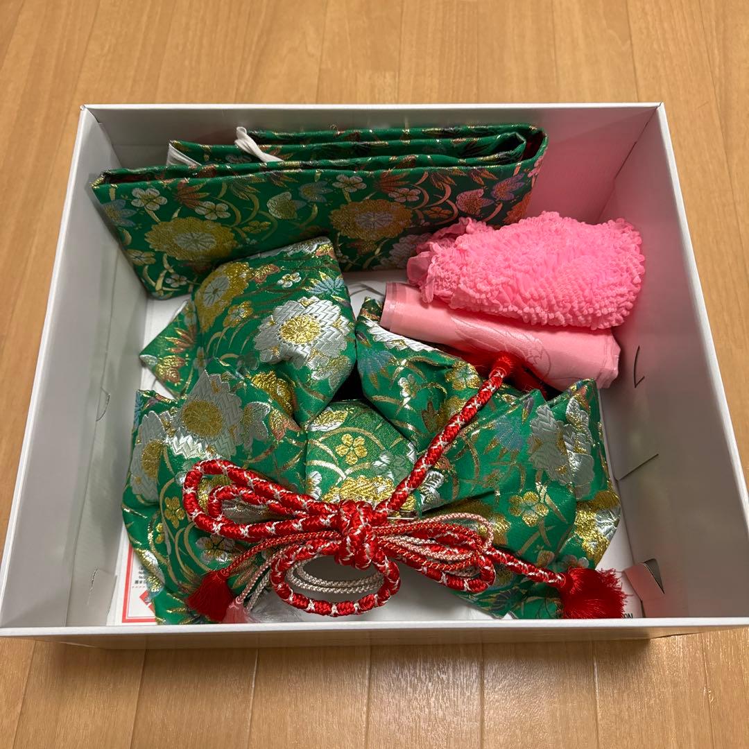 七五三 草履セット 緑色　四つ身セット