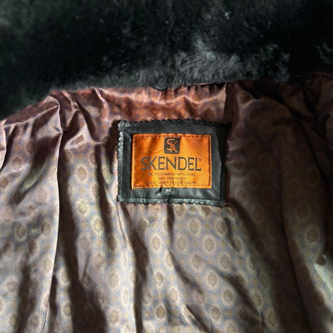 古着　本革　ラムレザー　カーコート　ダブル　ベルト付き　ブラック　ムートン襟　.