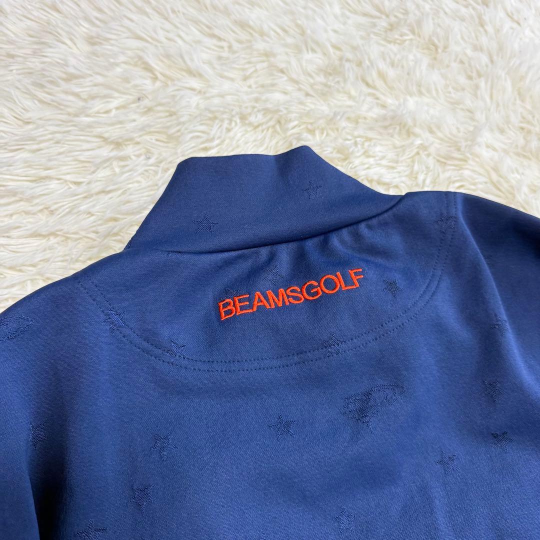 【ビームスゴルフ】美品 モックネック 長袖 総柄 ネイビー Sサイズ メンズ