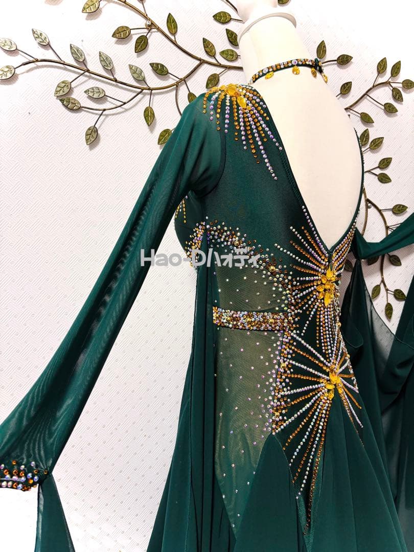 新品★ダンスドレス★スタンダード★社交ダンス★競技会★パーティー★ダークグリーン