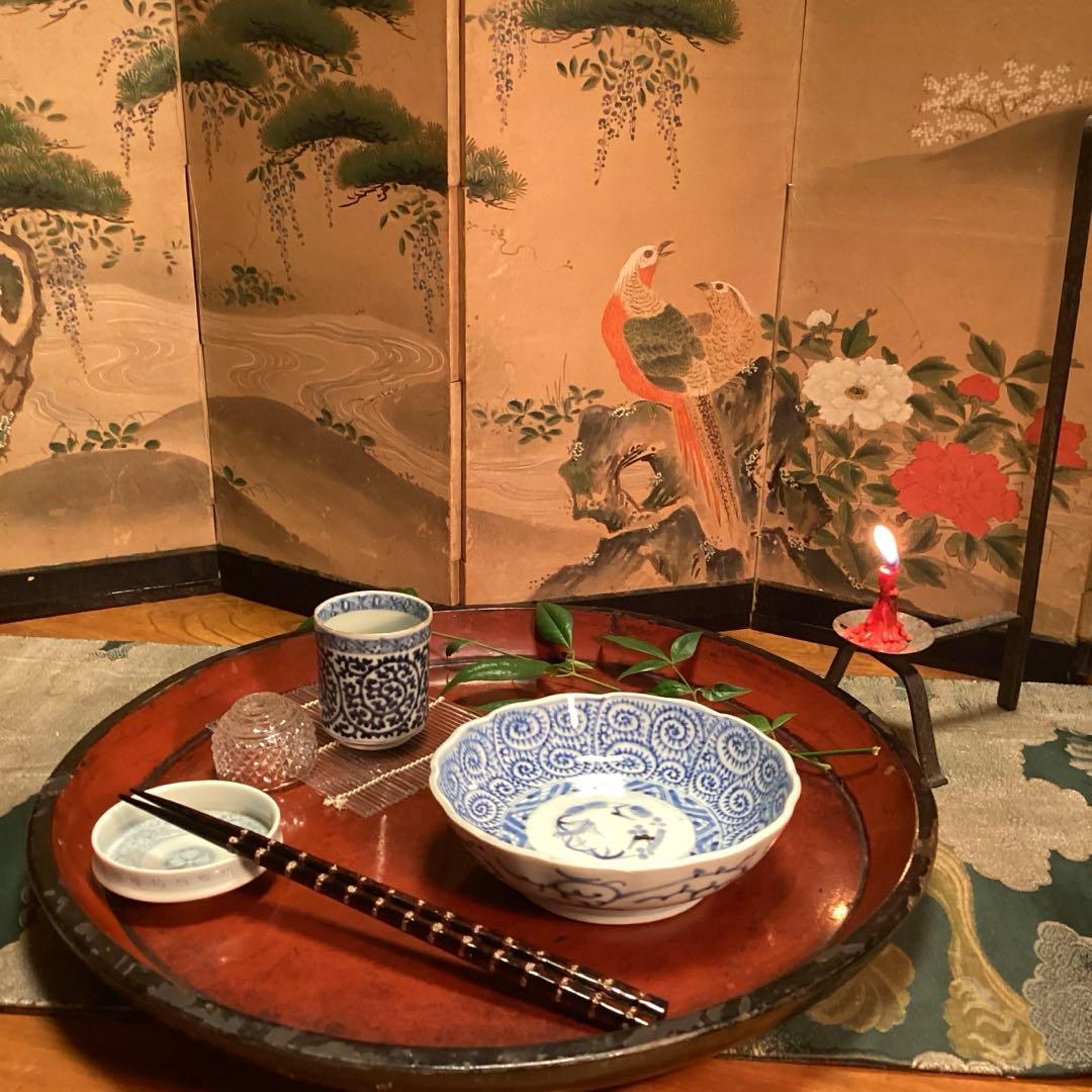 A1060 古伊万里　染付　蛸唐草模様　膾皿　2客