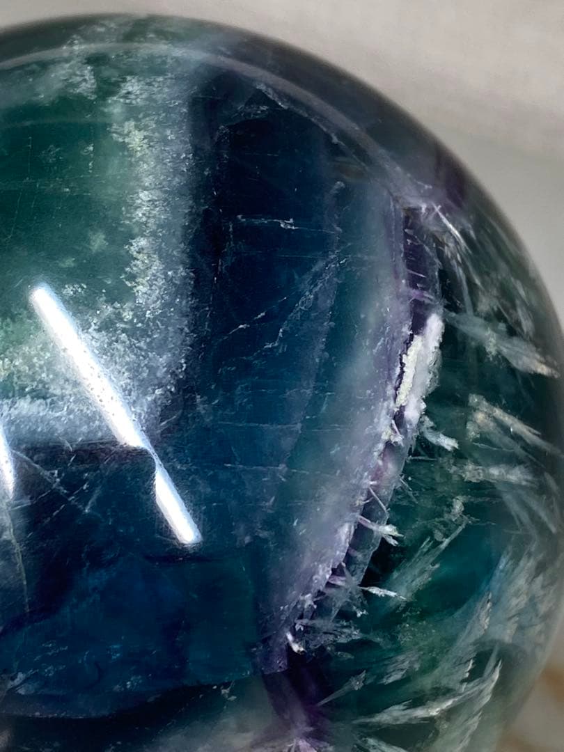 T1048-6 エンジェルフェザーフローライト　虹入スフィア紫ブルーグリーン