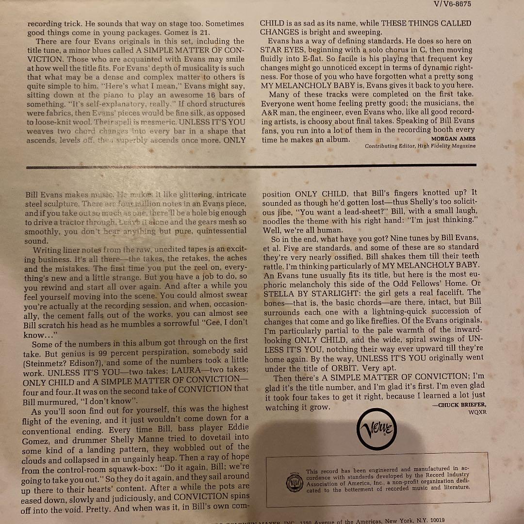 レコード　USオリジナル　bill evans a simple matter