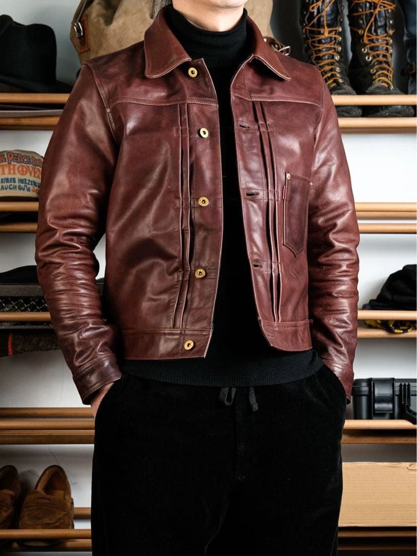 Type1タイプ ブラウン水染めオイルワックス牛革ジャケット