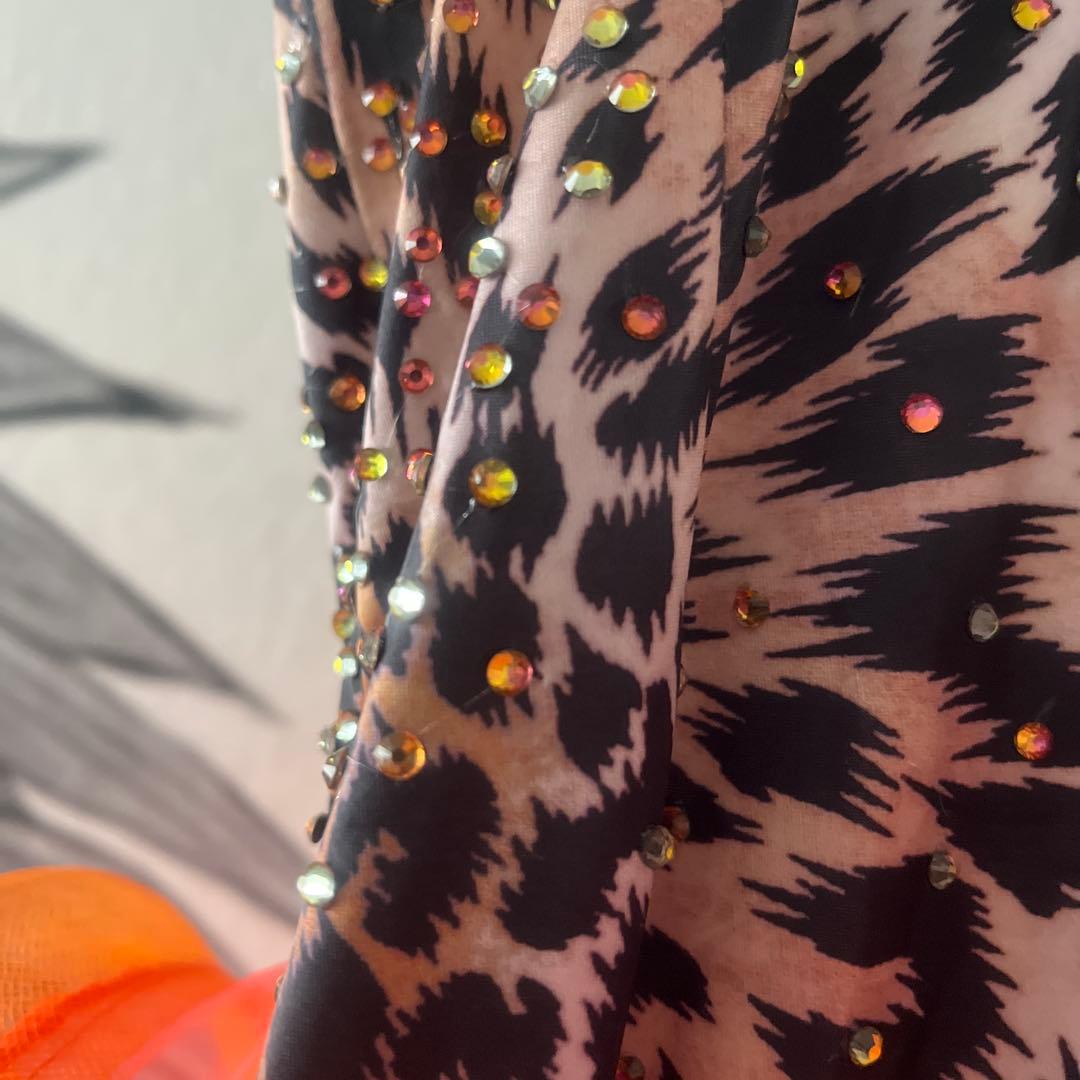 社交ダンス用ドレス・ヒョウ柄・オレンジフリル　S M