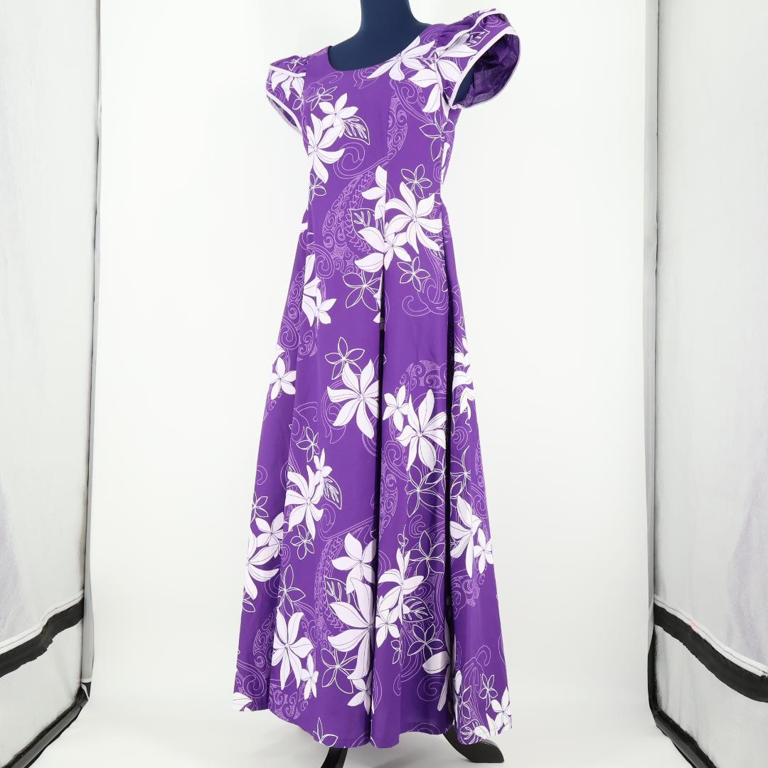 【日本製 フラダンス衣装】パープル Paondor ワンピース ドレス 花柄 白