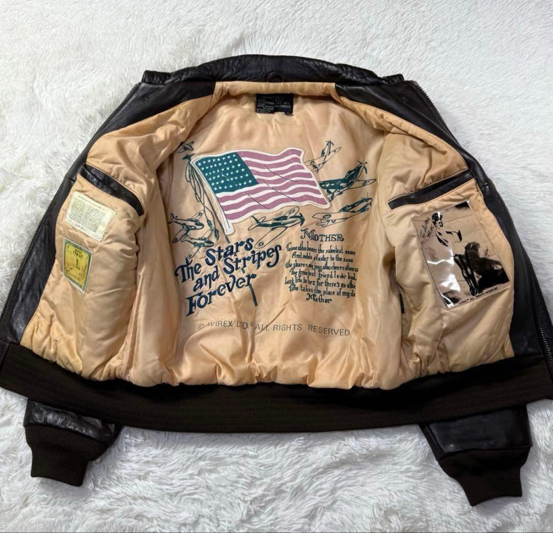 【美品】AVIREX A-2 フライトレザージャケット ダークブラウン 胸タグ