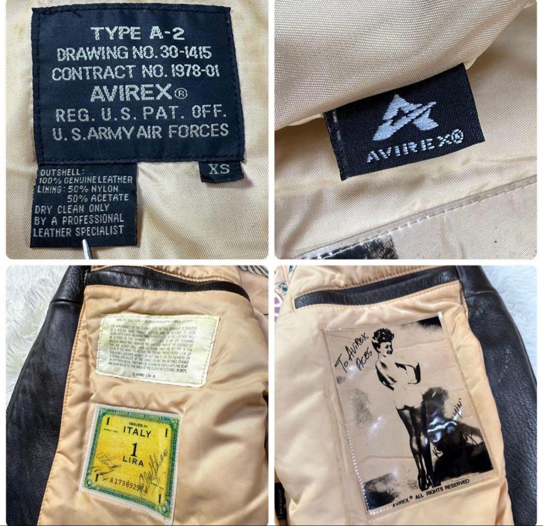 【美品】AVIREX A-2 フライトレザージャケット ダークブラウン 胸タグ