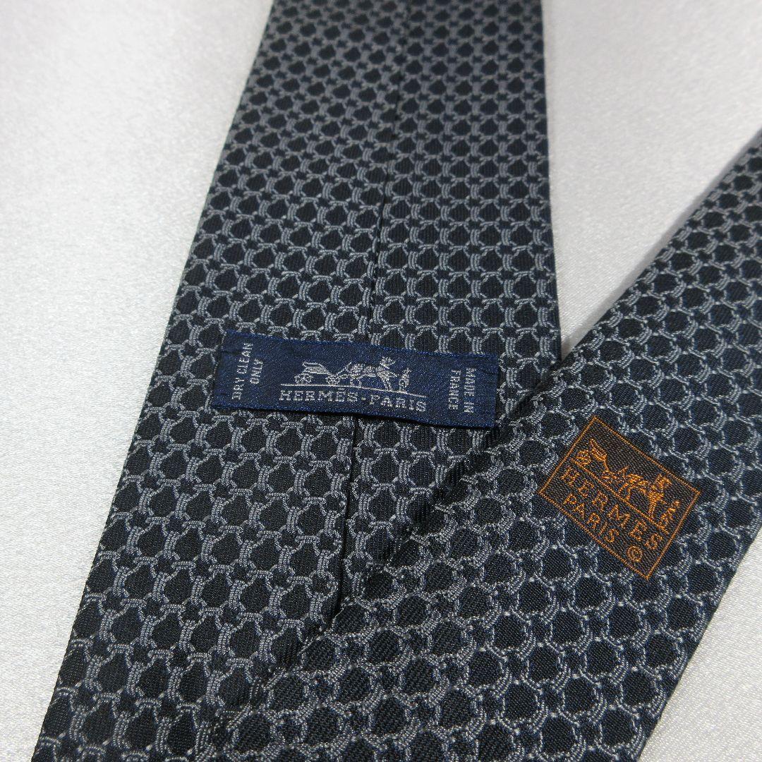 エルメス　ブラック　総柄　シルク　ネクタイ
