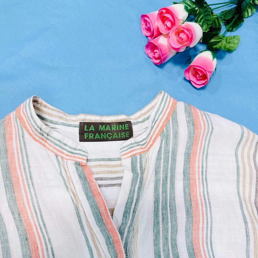 マリンフランセーズ　リネンロングワンピース　生成り　インド綿　ロングシャツ