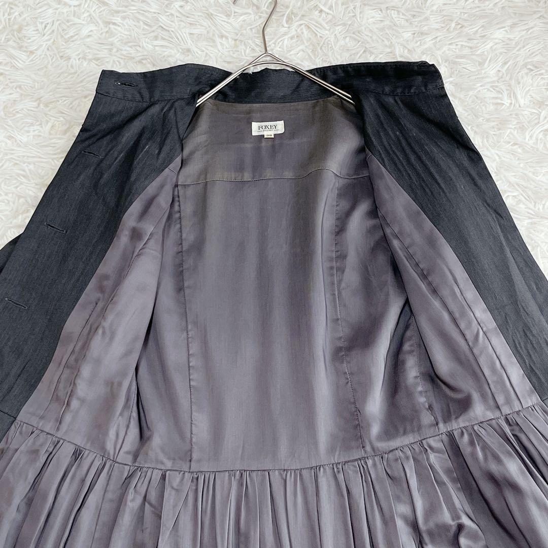 フォクシー シャツワンピース Aライン フレア ロング丈 ウエストリボン ベルト