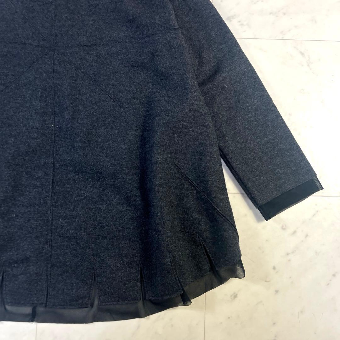 極美品♪トリコ /ヒロコビズ*ウール*チュール切替*コート　M 濃いグレー