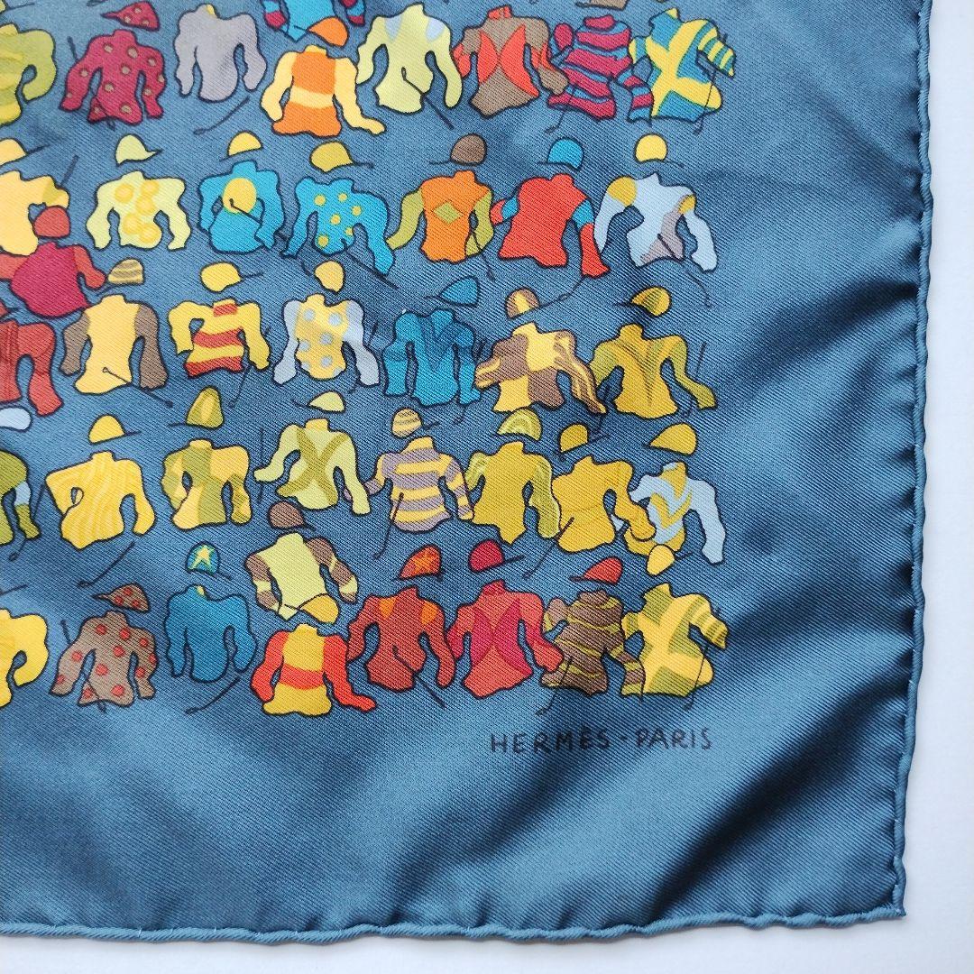 SORA. HERMES プチカレ 騎手柄 スカーフ シルク 藍色