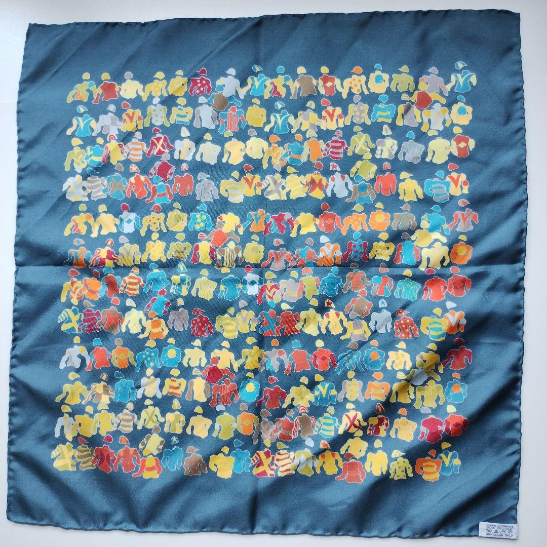 SORA. HERMES プチカレ 騎手柄 スカーフ シルク 藍色