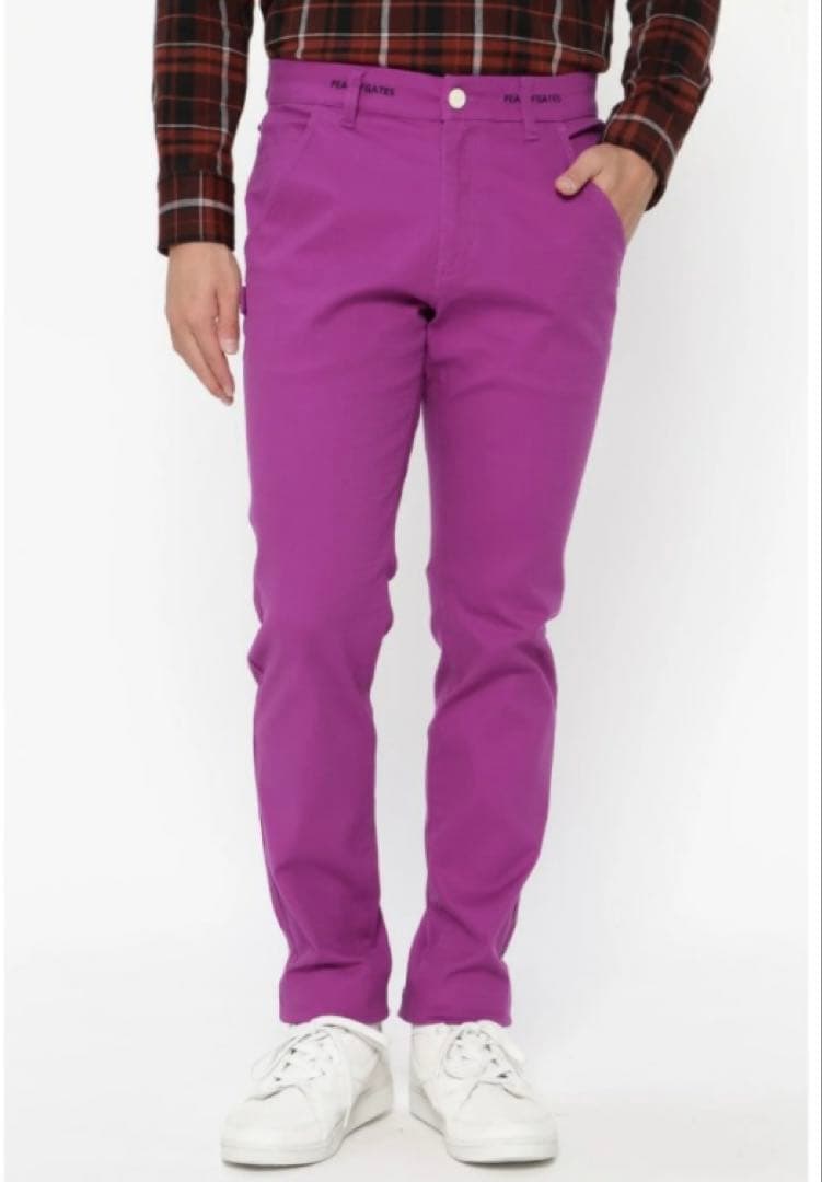 新品 パーリーゲイツ コットンストレッチドビーチェックパンツ(5)サイズL/紫