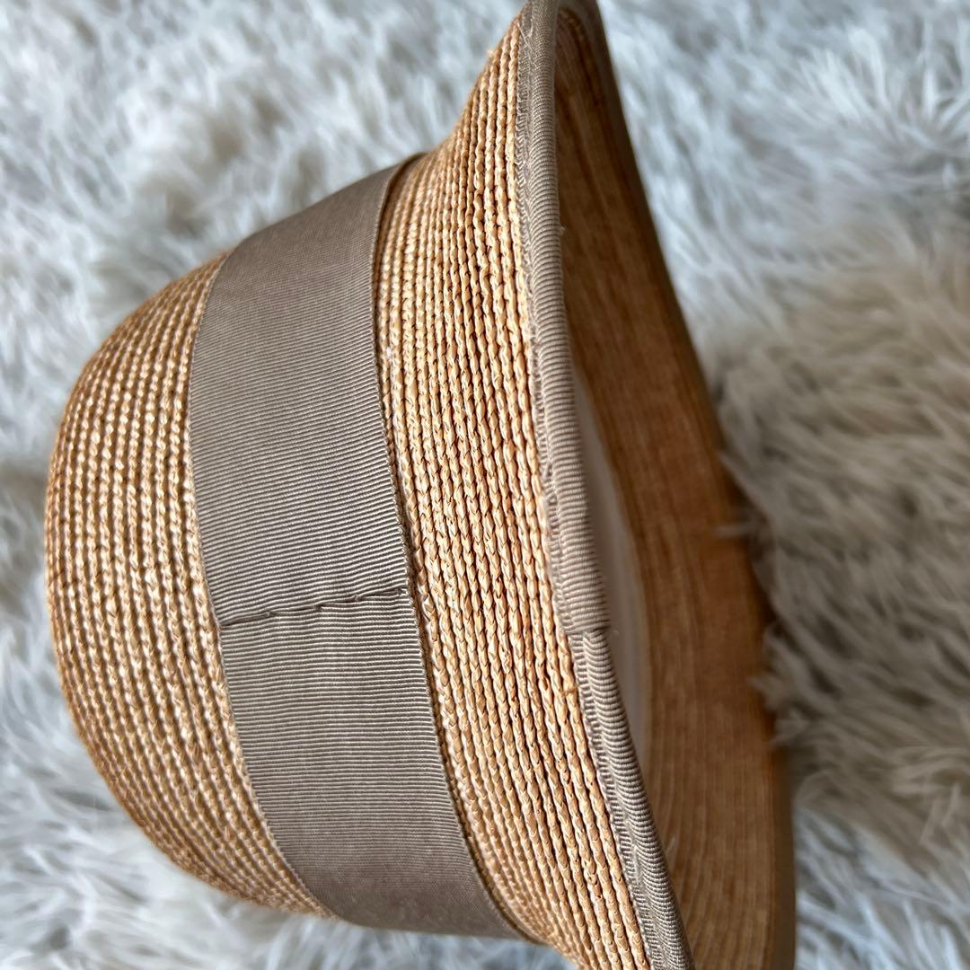 【美品】CELINE ストローハット バケット ロゴリボン 麦わら帽子 Mサイズ