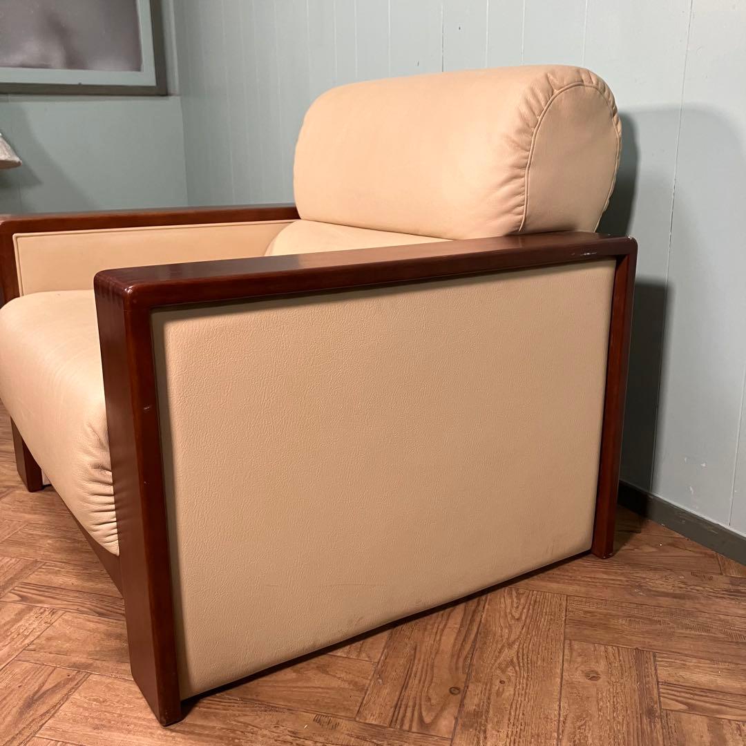 ♦︎maruni ♦︎マルニ 1人掛け　昭和レトロ ソファー 革　木目調　B