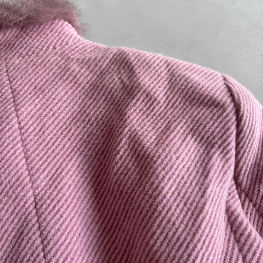 【ロザース】ファー付きコート　ミンクファー　アンゴラ　毛混　日本製　ピンク