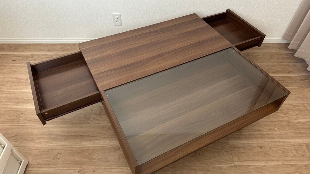 センターテーブル ローテーブル ガラス 引き出し付き 正方形 宮城県 仙台市