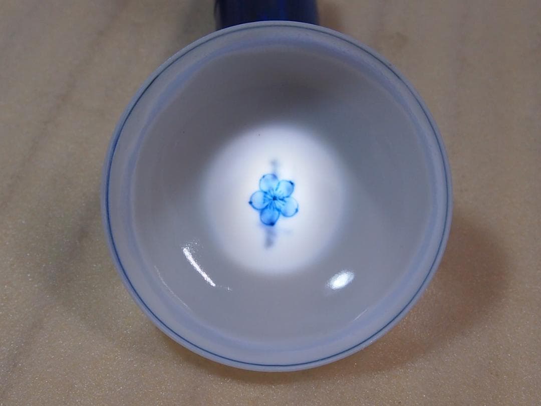 【未使用】京焼 清閑寺窯 杉田祥平造 染付梅花画 杯5客 盃/ぐい呑/猪口 酒器