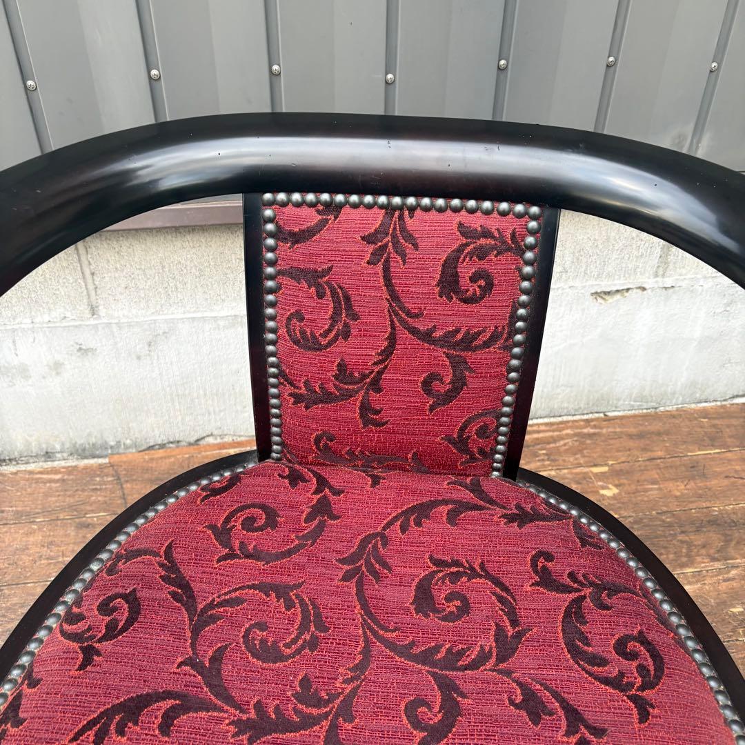 ② 森繁 アームチェア 椅子 高級家具 アンティーク 猫脚 赤系 ファブリック