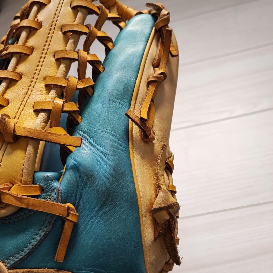 ハタケヤマ 硬式野球グローブ 青黄色 外野手右