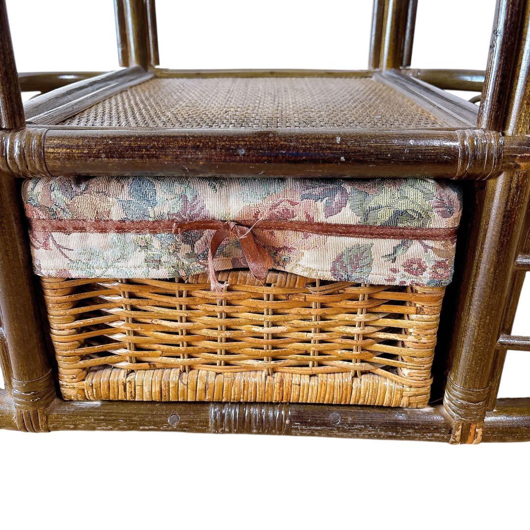 ラタン 籐　ガラステーブル ブラウン　カフェ　引き出し　収納付きマガジンラック