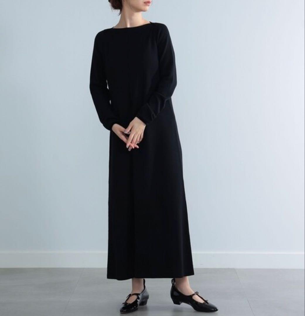 デミルクスビームス AK+1 ベロアテープワンピース ニット ロング 黒ブラック