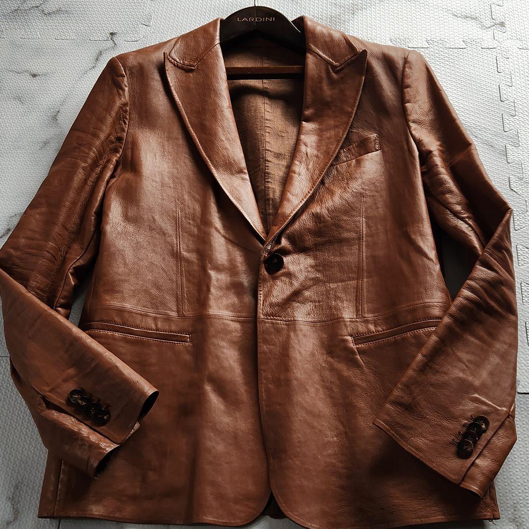 超希少 Wタグ✨XL相当 ジョルジオアルマーニ レザージャケット ラムレザー