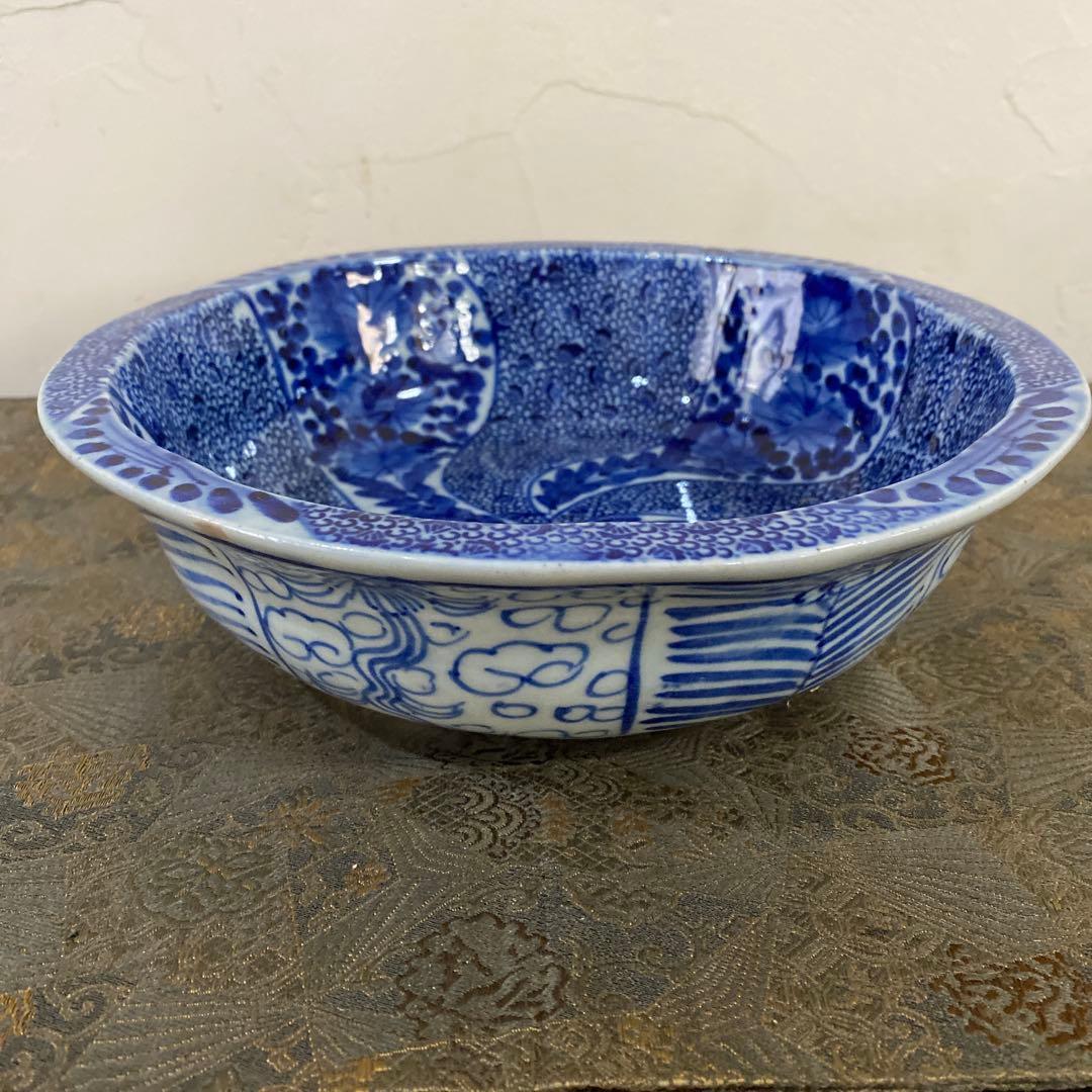 骨董　古伊万里　明治　ベロ丼　ベロ藍