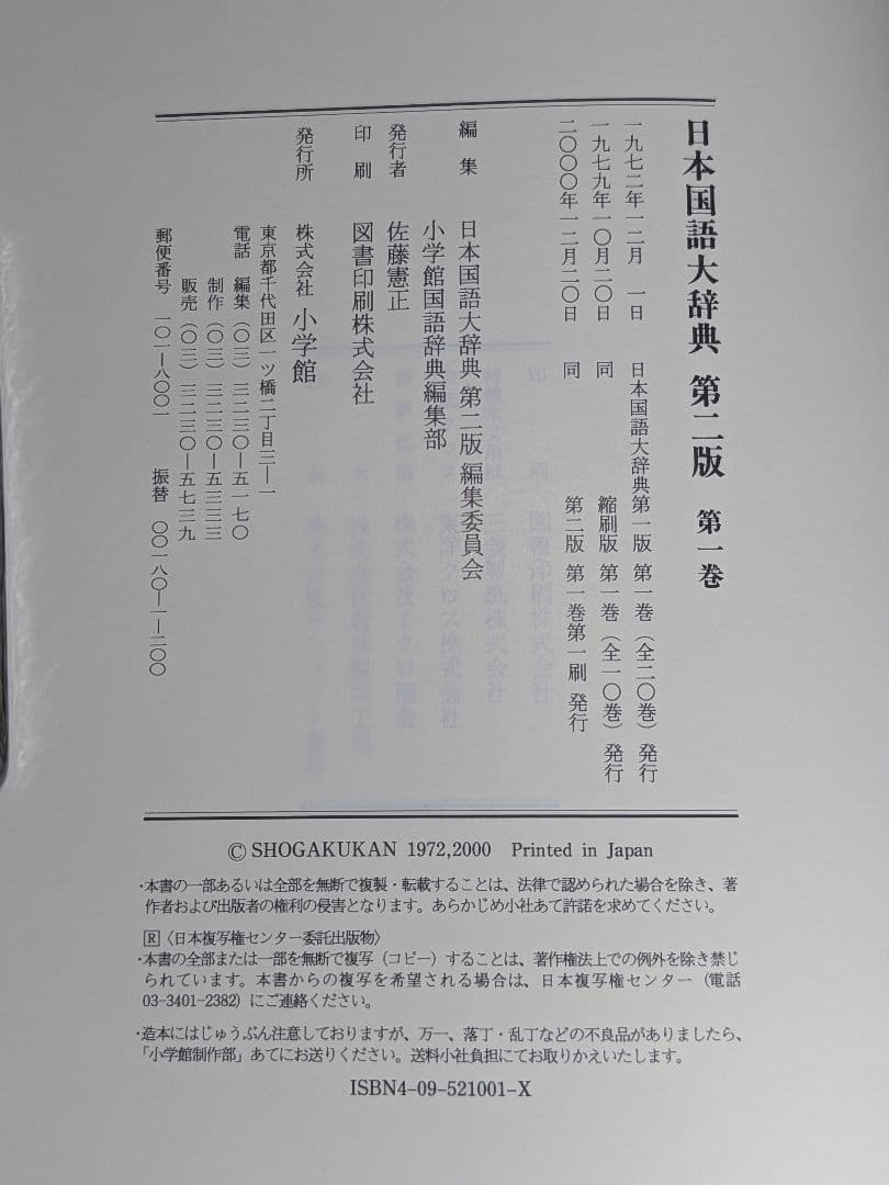 日本国語大辞典　小学館　全14巻　前半1～6巻　【中古ー非常によい】