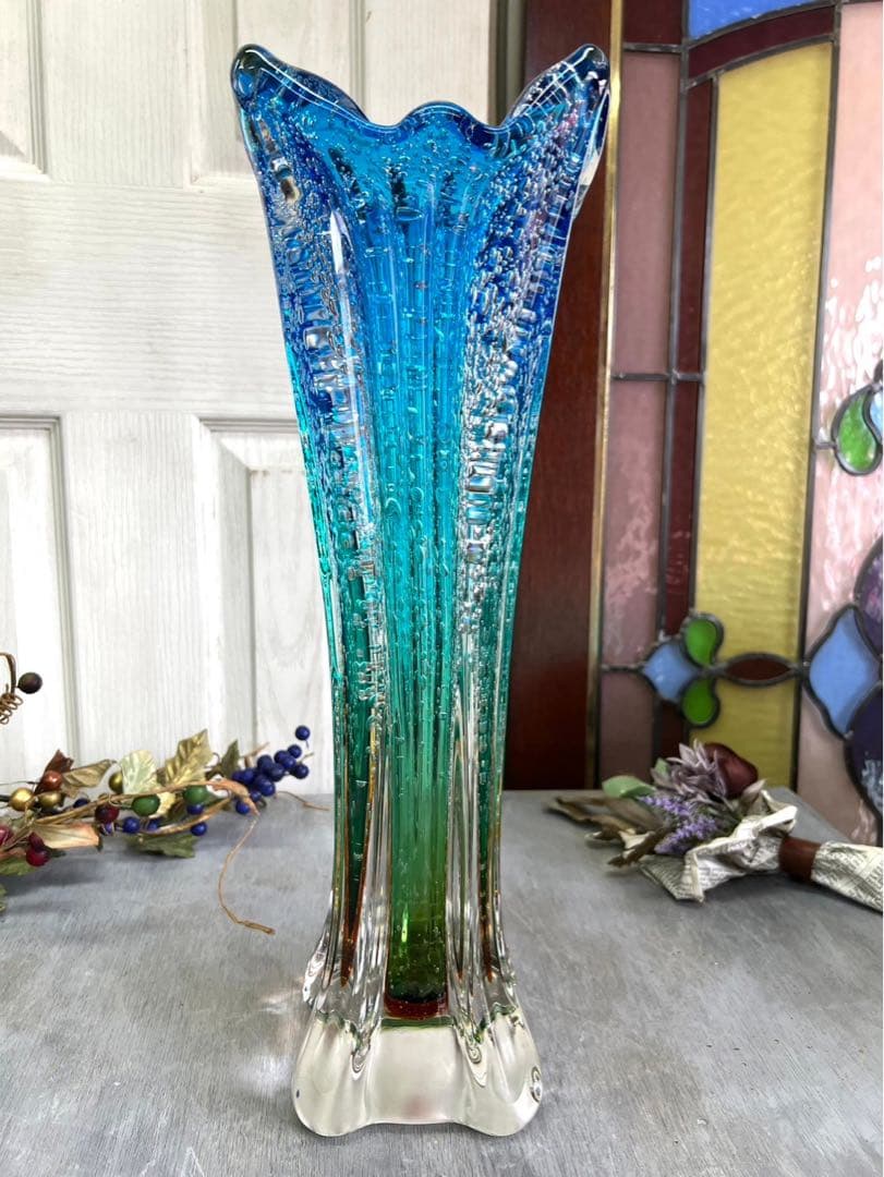 bob＊マルティガラス 花瓶 45cm 重圧 気泡 インテリア 置物