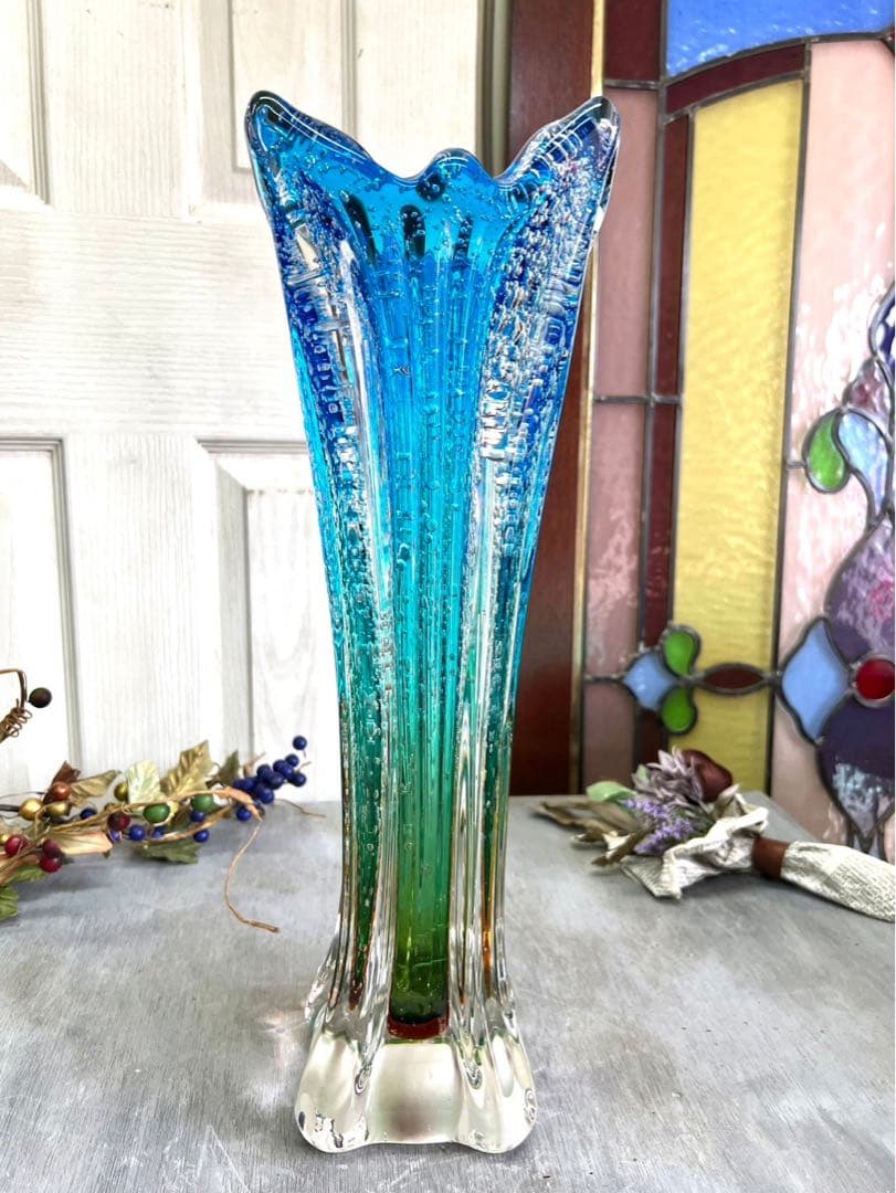 bob＊マルティガラス 花瓶 45cm 重圧 気泡 インテリア 置物
