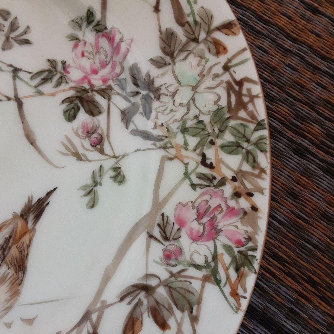 古い大日本横浜井村製里帰り皿/幕末明治骨董手作り手描夫婦鴨鴫/清水伊万里薩摩焼