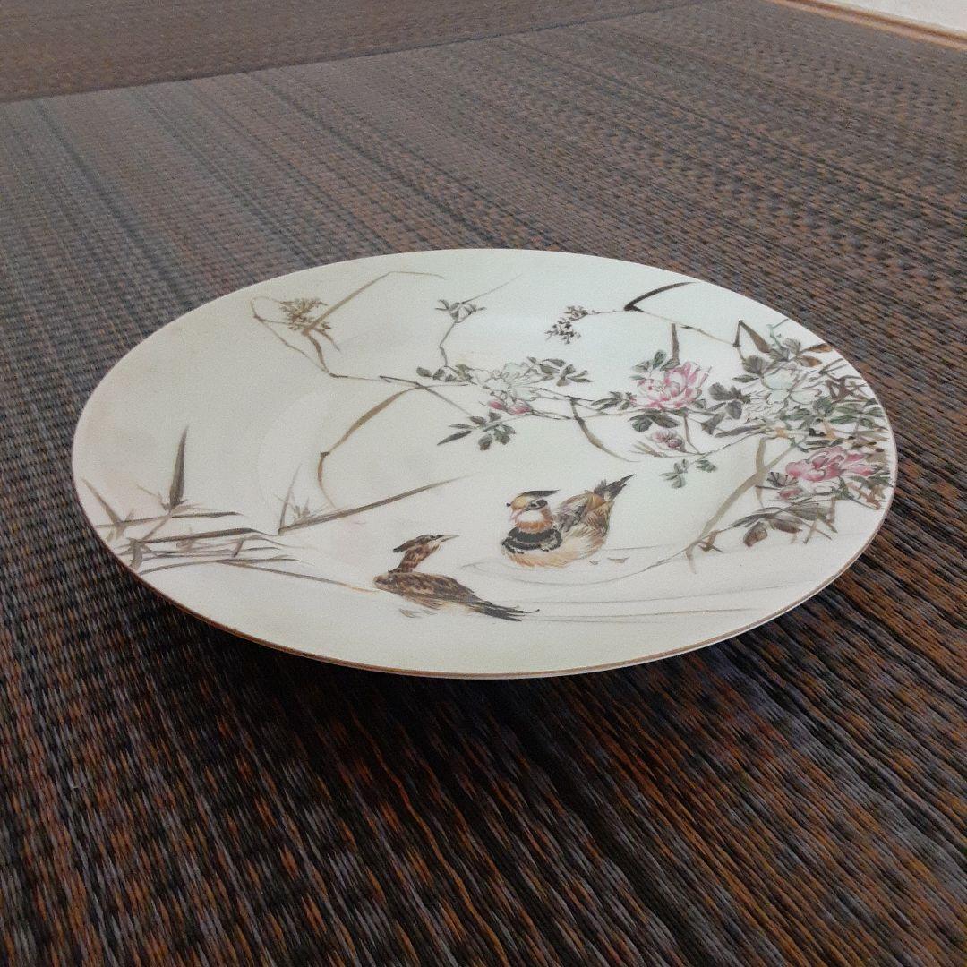 古い大日本横浜井村製里帰り皿/幕末明治骨董手作り手描夫婦鴨鴫/清水伊万里薩摩焼