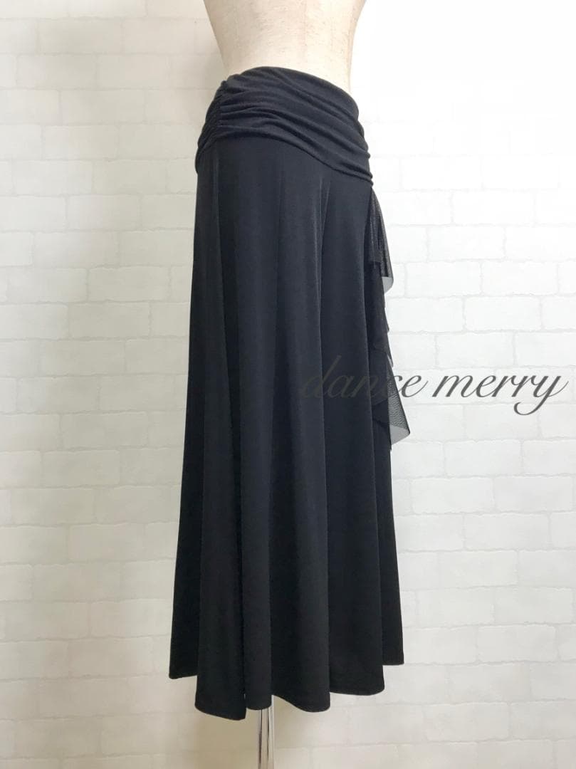＊新品　フリル　ワイドパンツ　社交ダンス　黒　ズボン　レッスン　ラテン　2233