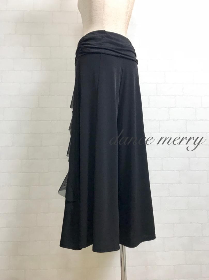 ＊新品　フリル　ワイドパンツ　社交ダンス　黒　ズボン　レッスン　ラテン　2233
