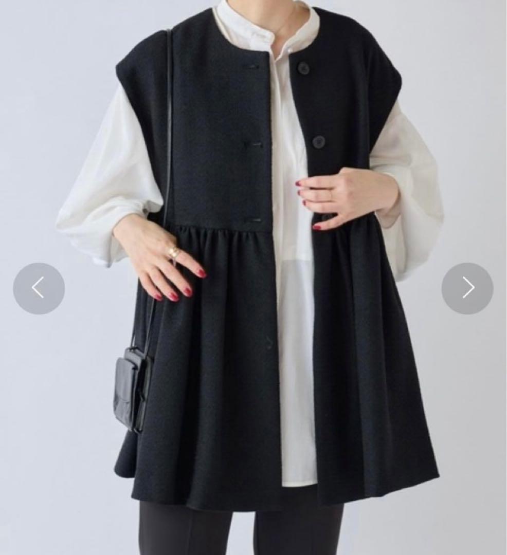 【スー】BEARDSLEY ギャザー ジレ ブラック ベスト